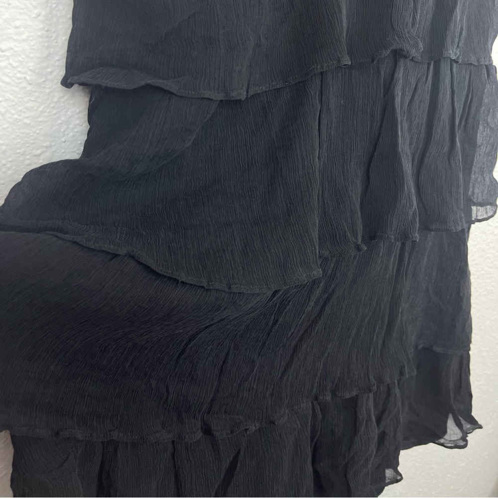 J. Crew Zadie 100% Silk Black Mini Dress Tiered Ruffle V-Neck Size 10 - Picture 6 of 10